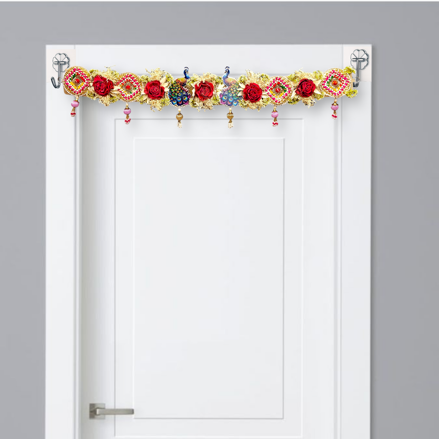 Fancy Main Door Toran with Peacock Design | Handmade Floral Door Hanging for Festive Home Decor